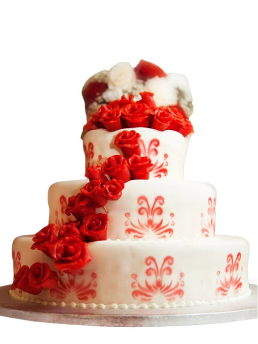 Wedding Cake Red Rose Waterfall